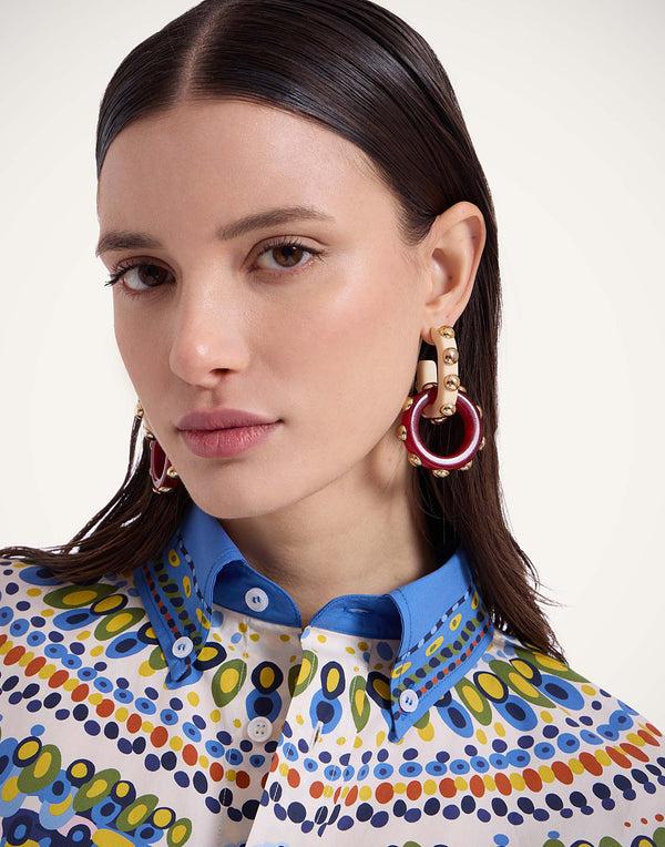 Ileana Makri Double Hoop Earrings Solid Burgundy