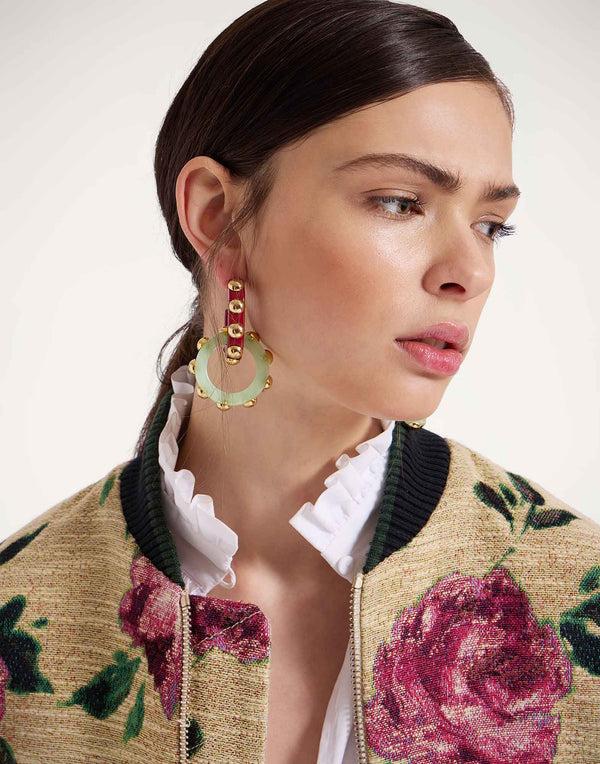 Ileana Makri Double Hoop Earrings Solid Mint