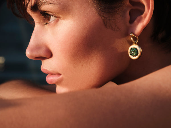Ileana Makri Emerald Caviar Earrings Small