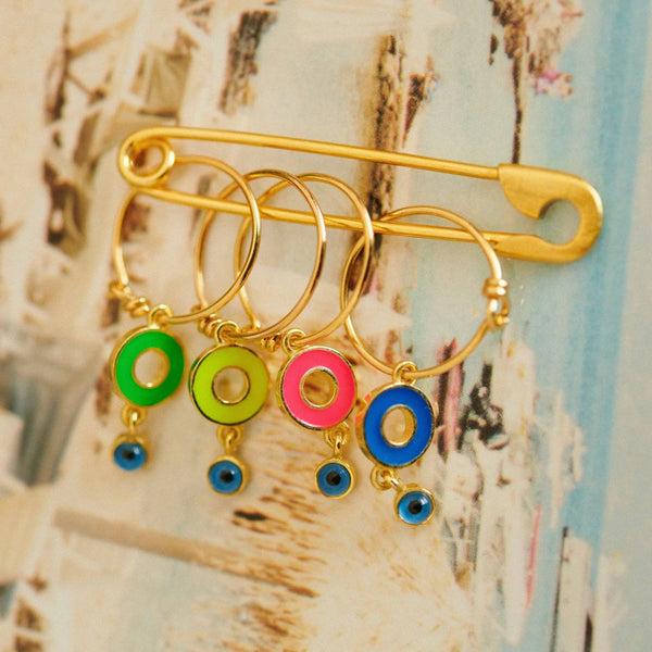 Ileana Makri Enamel Drop Eye Slim Hoops