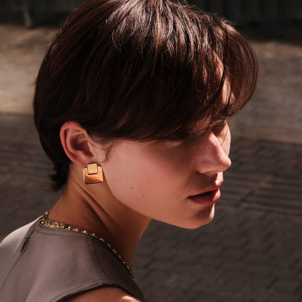 Ileana Makri Golden Tile Statament Studs