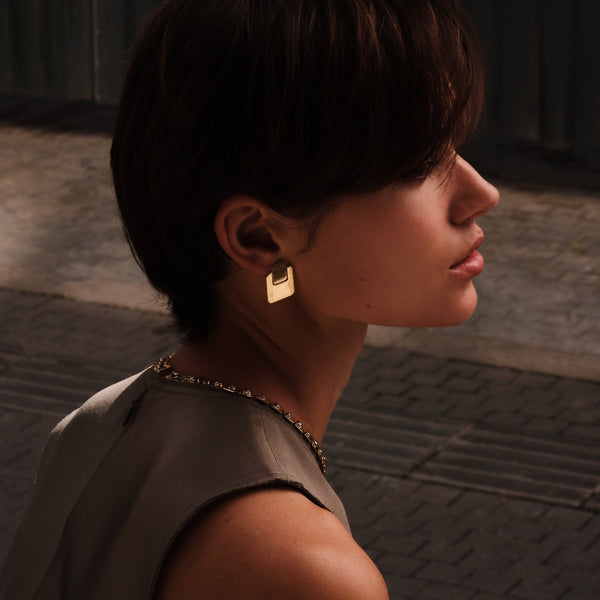 Ileana Makri Golden Tile Statament Studs