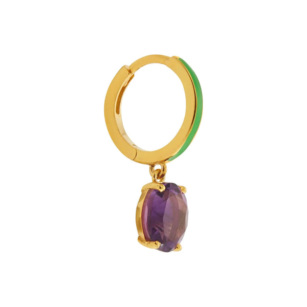 Ileana Makri Green Enamel & Amethyst Hoops