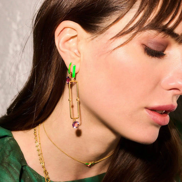 Ileana Makri Green Enamel & Amethyst Hoops