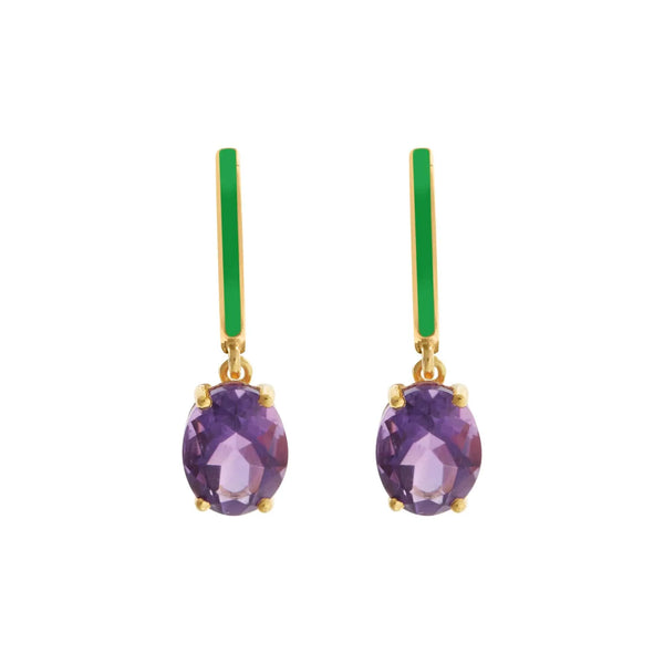 ileana makri Green Enamel & Amethyst Hoops