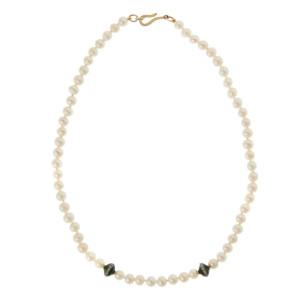 Ileana Makri Green Enamel & Pearl Necklace (42cm)