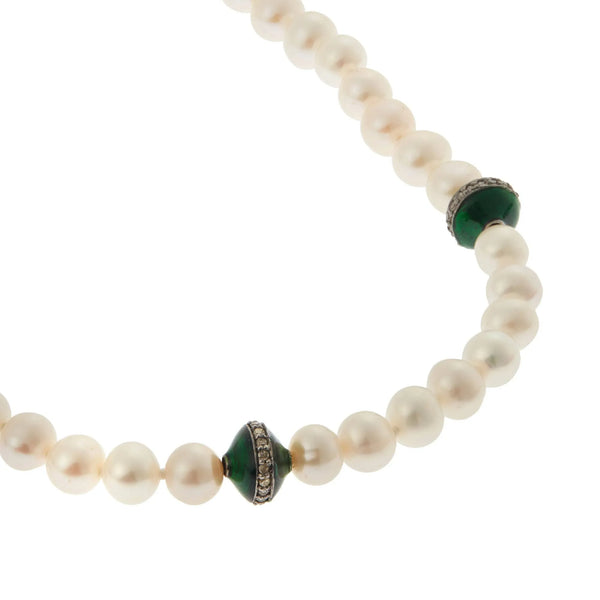 Ileana Makri Green Enamel & Pearl Necklace (42cm)