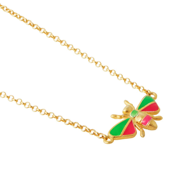 Ileana Makri Green & Pink Bee Necklace