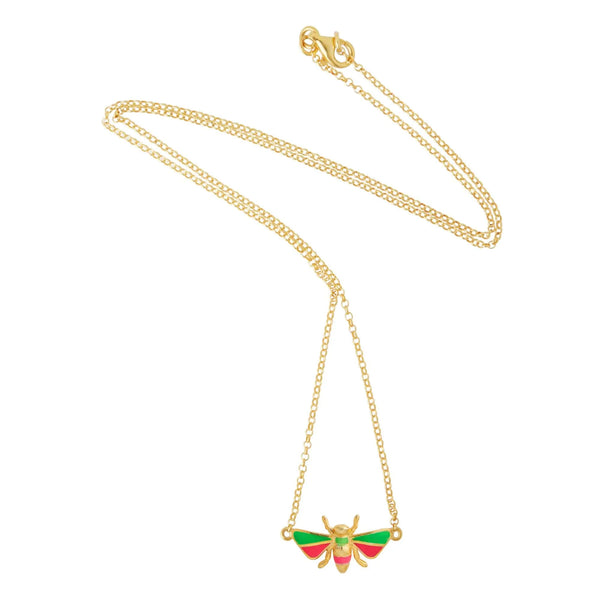 Ileana Makri Green & Pink Bee Necklace