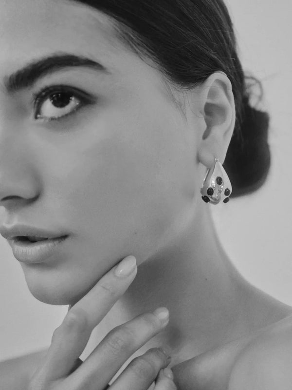 Ileana Makri Inlaid Cabochon Jade Teardrop Hoops