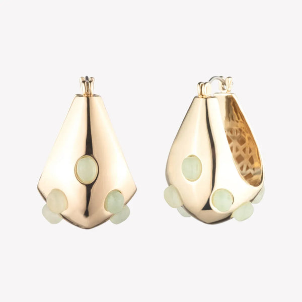 ileana makri Inlaid Cabochon Jade Teardrop Hoops