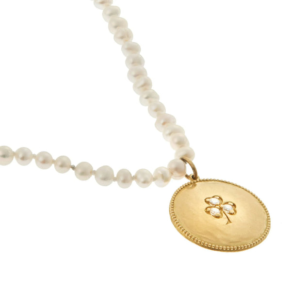 Ileana Makri Lucky Clover Pearl Necklace (40cm)