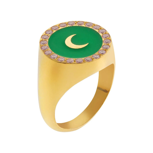 Ileana Makri Moon Enamel Chevalier Ring Green Pink