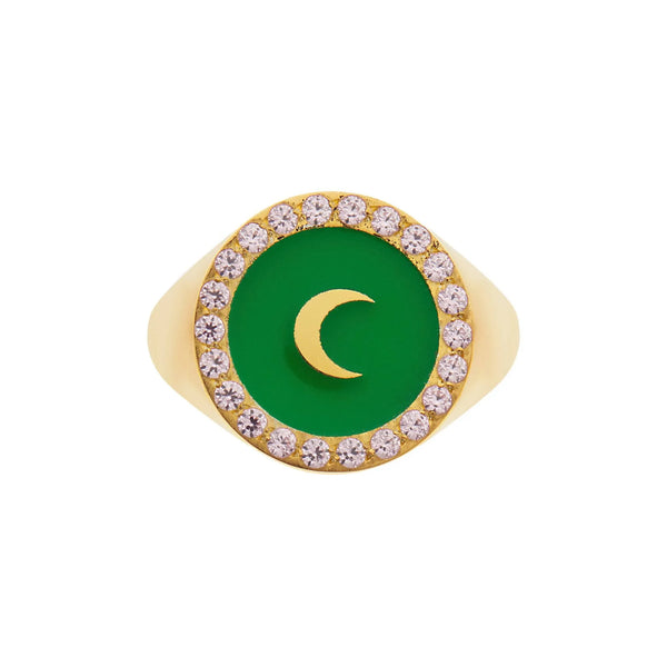 ileana makri Moon Enamel Chevalier Ring Green Pink