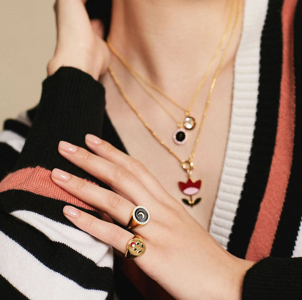 Ileana Makri Moon Enamel Crystal Chevalier Ring