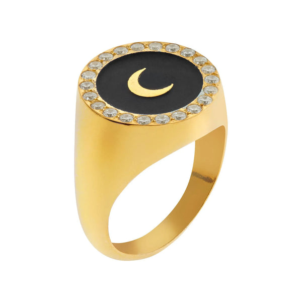 Ileana Makri Moon Enamel Crystal Chevalier Ring