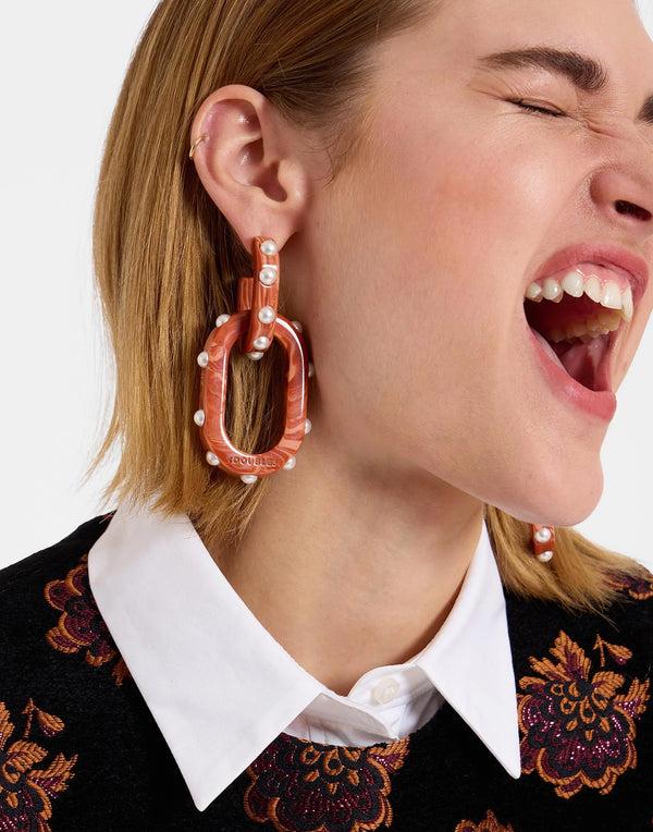 Ileana Makri Nefertiti Double Earrings Solid Pink