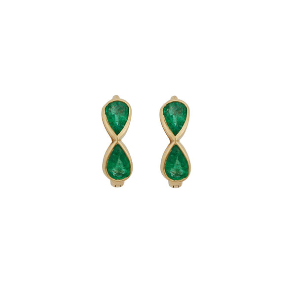 Ileana Makri Pear Emerald Huggie Hoops Y-Em