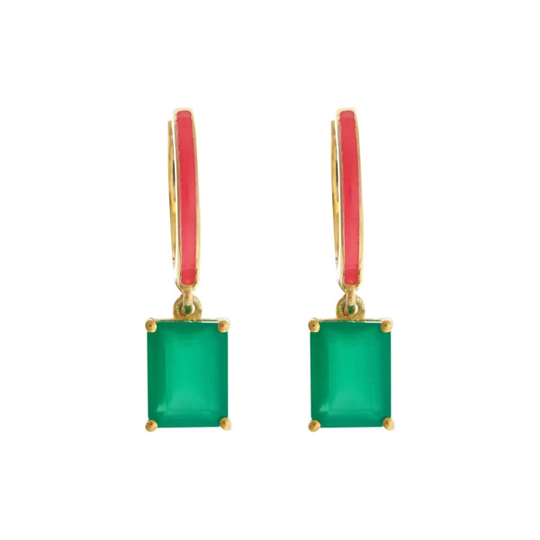 ileana makri Pink Enamel Green Agate Hoops