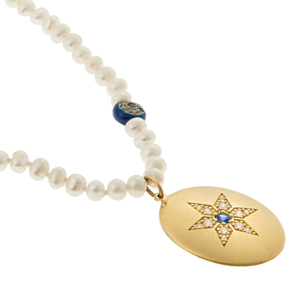 Ileana Makri Six Point Star Pearl Necklace (40cm)