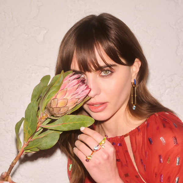 Ileana Makri Sky Blue Topaz Long Bar Earrings