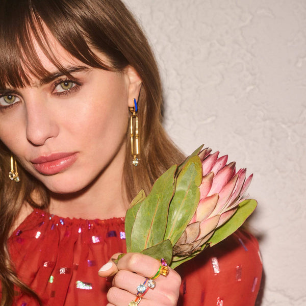 Ileana Makri Sky Blue Topaz Long Bar Earrings