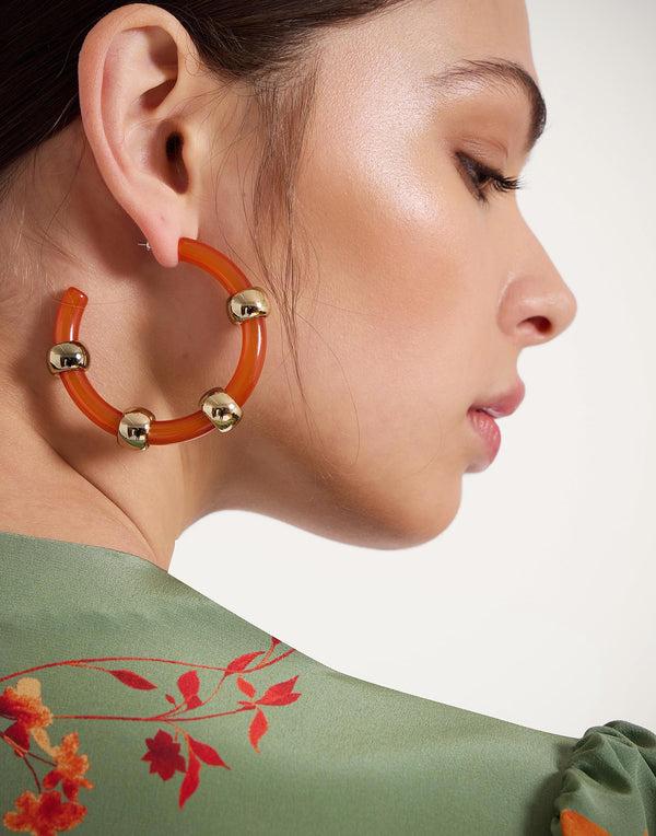Ileana Makri Studded Hoops Solid Orange