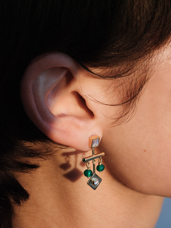 Ileana Makri Tile Emerald Drop Earrings