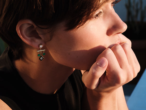 Ileana Makri Tile Emerald Drop Earrings