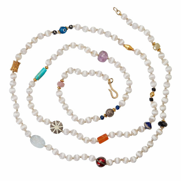 Ileana Makri White Agate Stripe Necklace 1 (100cm)