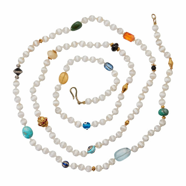 Ileana Makri White Agate Stripe Necklace 26 (100cm)