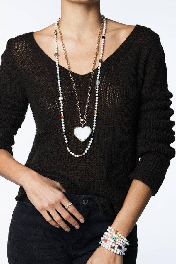 Ileana Makri White Agate Stripe Necklace 26 (100cm)