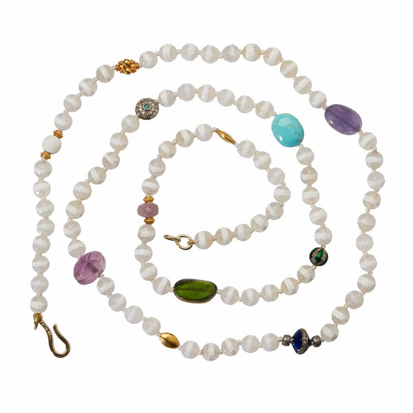 Ileana Makri White Agate Stripe Necklace 9 (70cm)