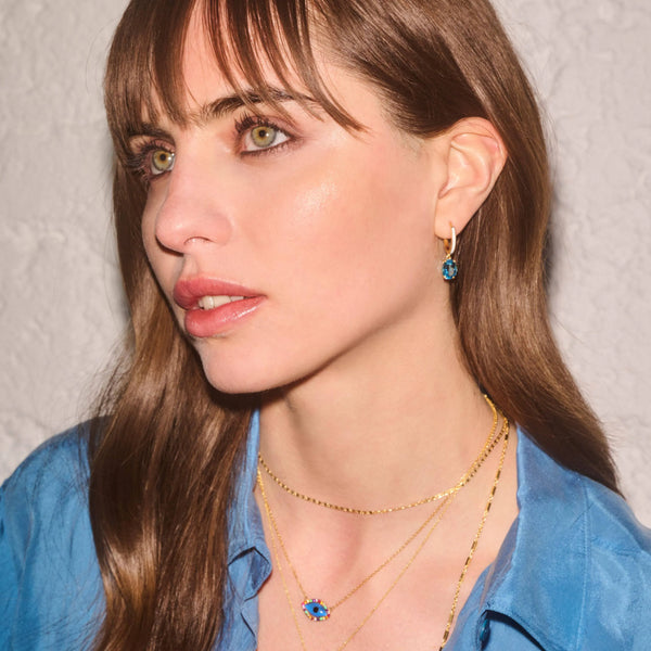 Ileana Makri White Enamel & Blue Topaz Hoops