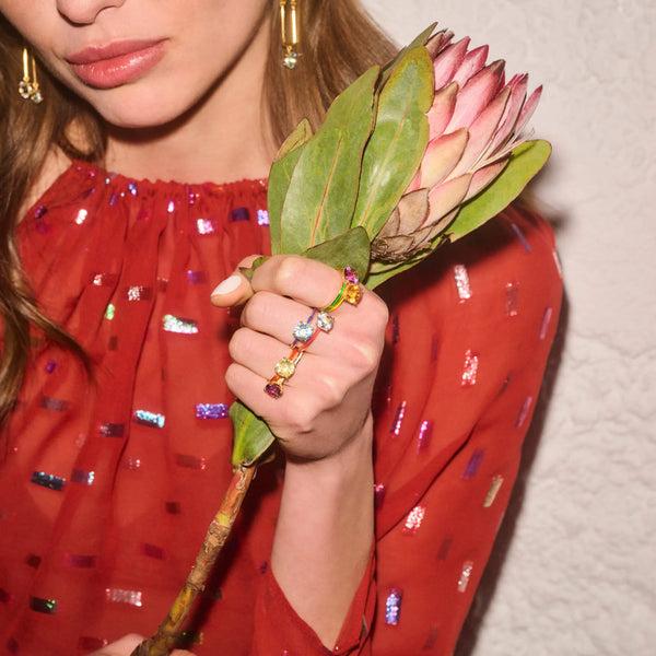 Ileana Makri White Topaz Enamel Slim Band