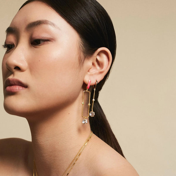 Ileana Makri White Topaz Long Bar Earrings