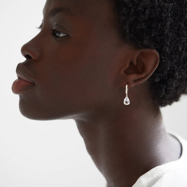 Ileana Makri White Topaz Pear Drop Hoops SLV