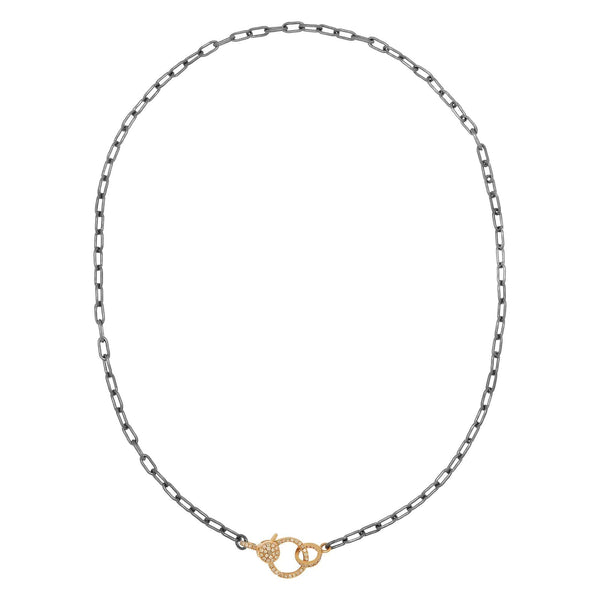 Ileana Makri Narrow Oblong Chain With Small Diamond Lock SLV-Y14-D