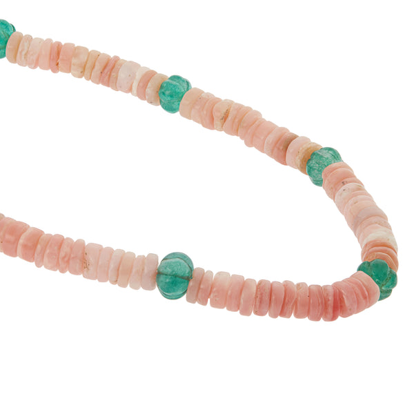 Ileana Makri Pink Opal & Green Jade Beaded Necklace (45cm)