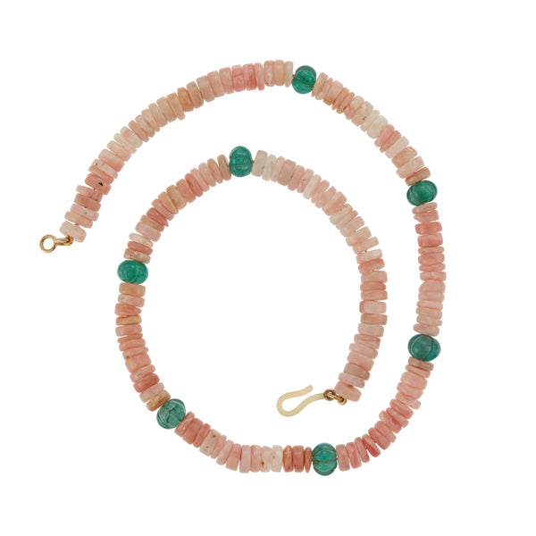 Ileana Makri Pink Opal & Green Jade Beaded Necklace (45cm)