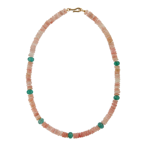 Ileana Makri Pink Opal & Green Jade Beaded Necklace (45cm)