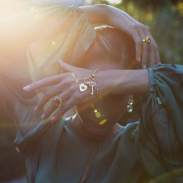 Ileana Makri Protection Key Diamond Lock Chain Bracelet