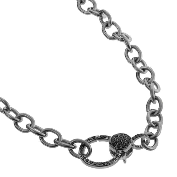 Ileana Makri Round Link Chain Large Diamond Lock SLV-W14-BD