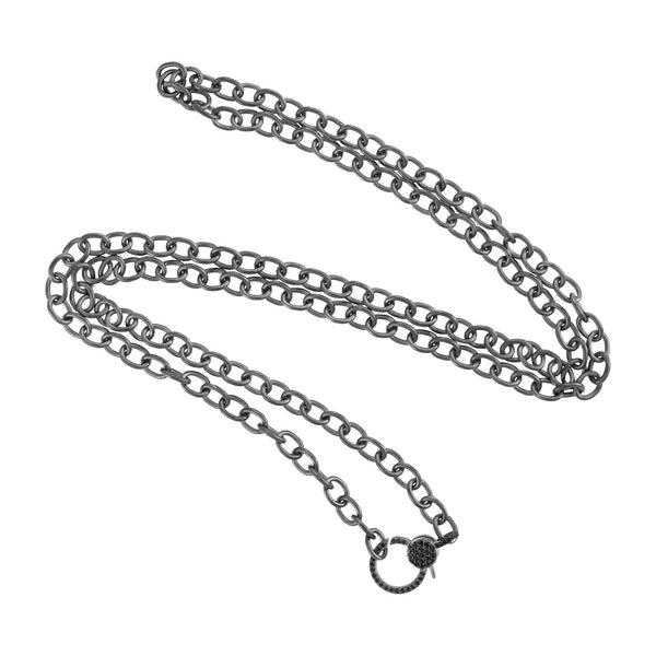 Ileana Makri Round Link Chain Large Diamond Lock SLV-W14-BD