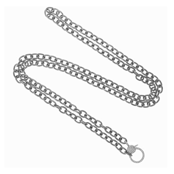 Ileana Makri Round Link Chain Large Diamond Lock SLV-W14-D