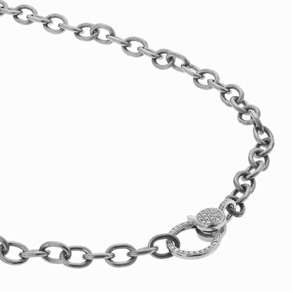 Ileana Makri Round Link Chain Large Diamond Lock SLV-W14-D