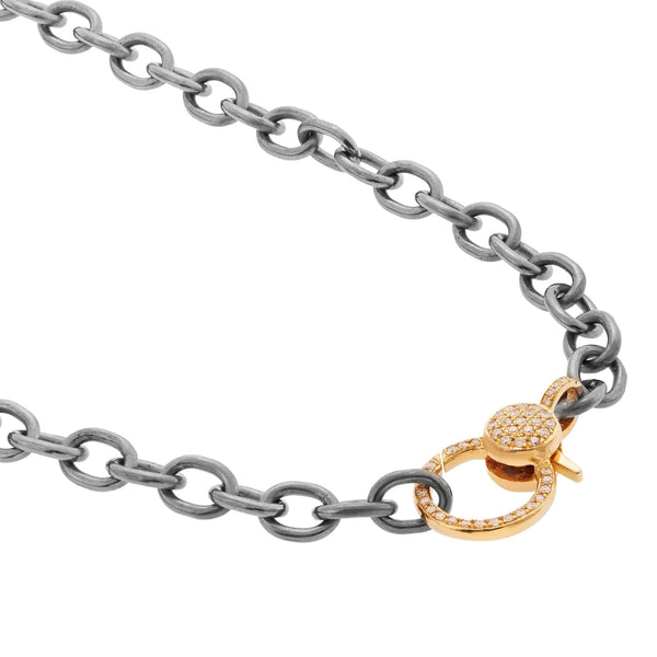 Ileana Makri Round Link Chain Large Diamond Lock SLV-Y14-D