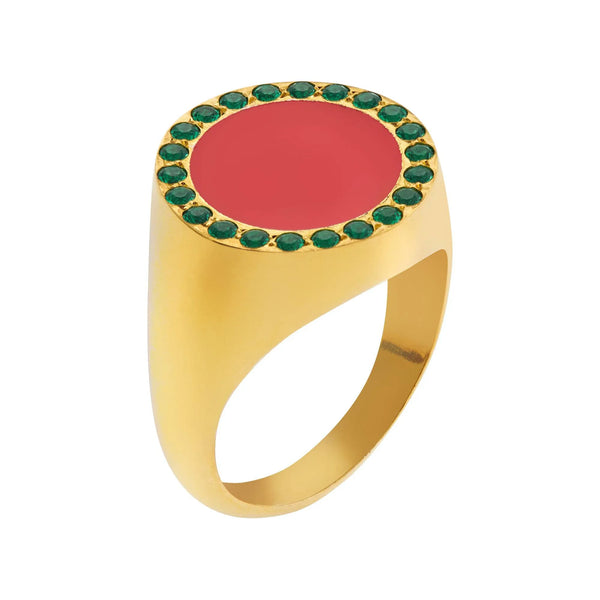 Ileana Makri Smooth Enamel Chevalier Ring Pink Green