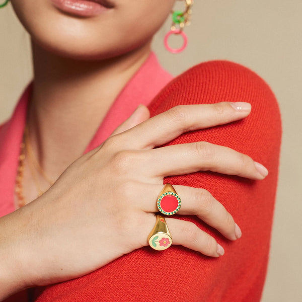 Ileana Makri Smooth Enamel Chevalier Ring Pink Green