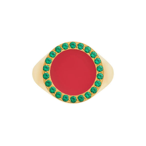 ileana makri Smooth Enamel Chevalier Ring Pink Green